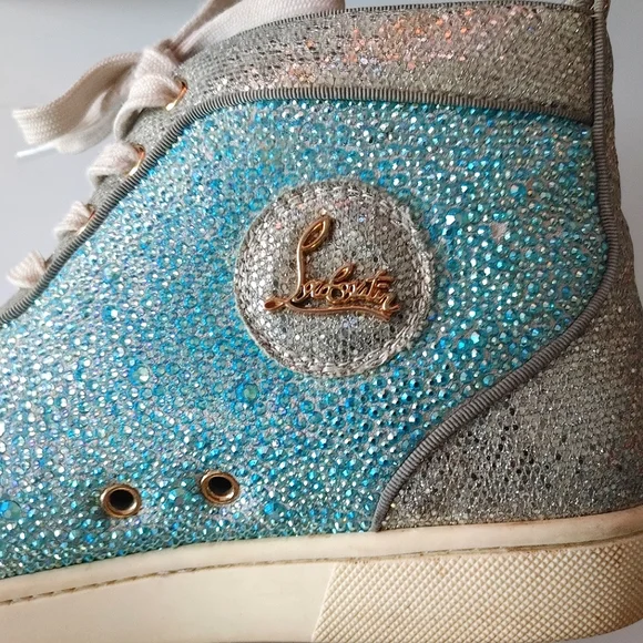 Christian Louboutin Blue & Silver Crystal Strass Louis Junior AB High Sn… - Picture 12 of 16